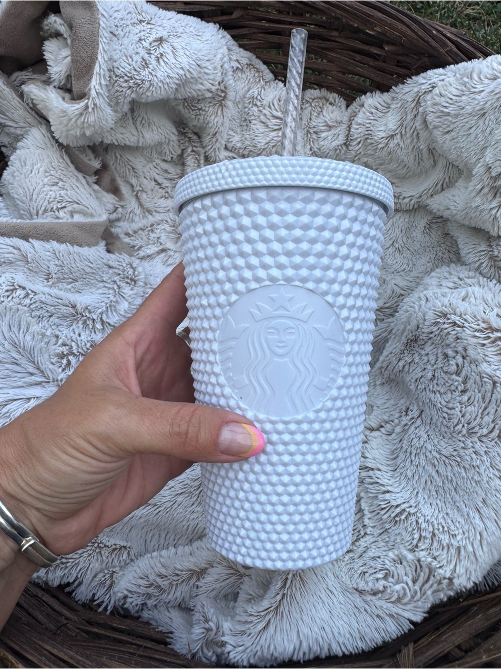 Starbucks White Textured Tumbler Lid with Straw Access